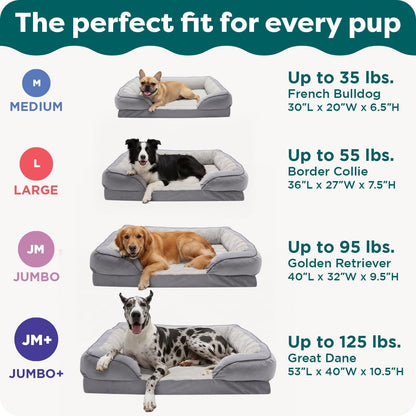 Memory Foam Dog Bed for Large Dogs W/ Removable Bolsters & Washable Cover, for Dogs up to 95 Lbs - Plush & Velvet Waves Perfect Comfort Sofa - Brownstone, Jumbo/Xl