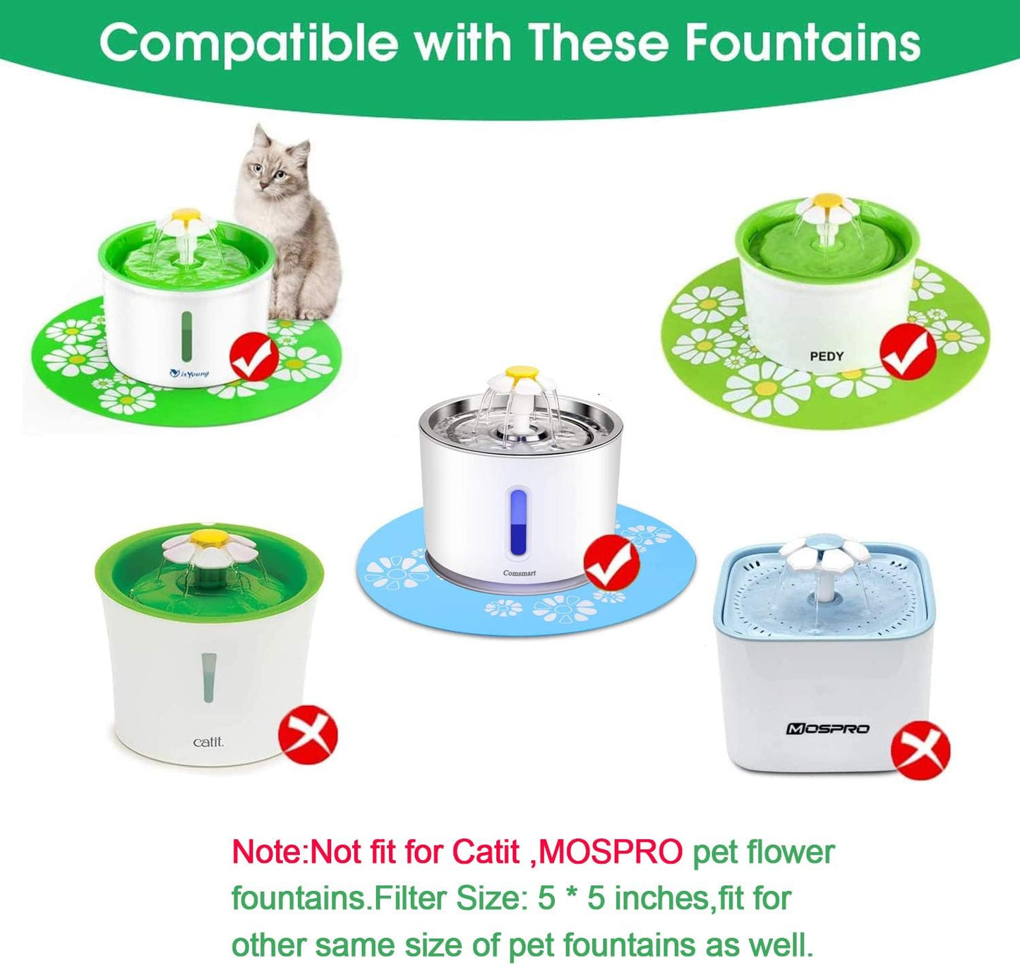Pet Water Fountain Filters Replacement,Cat Water Fountain Filter, Activated Carbon Replacement Filter for Cat Flower Water Fountain (12Pack)
