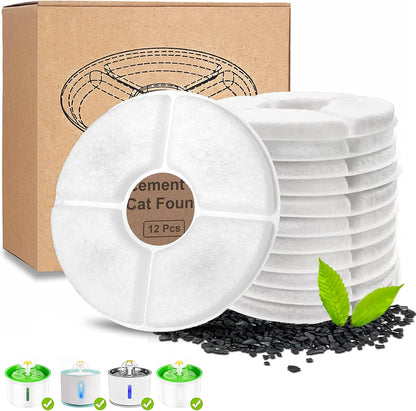 Pet Water Fountain Filters Replacement,Cat Water Fountain Filter, Activated Carbon Replacement Filter for Cat Flower Water Fountain (12Pack)