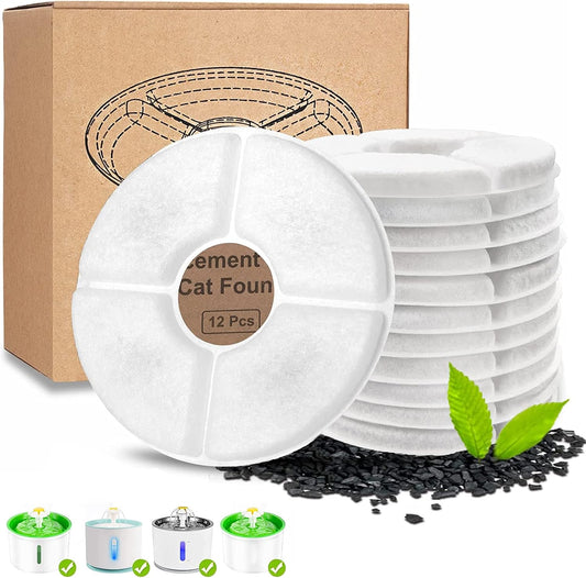 Pet Water Fountain Filters Replacement,Cat Water Fountain Filter, Activated Carbon Replacement Filter for Cat Flower Water Fountain (12Pack)