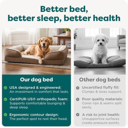 Memory Foam Dog Bed for Large Dogs W/ Removable Bolsters & Washable Cover, for Dogs up to 95 Lbs - Plush & Velvet Waves Perfect Comfort Sofa - Brownstone, Jumbo/Xl